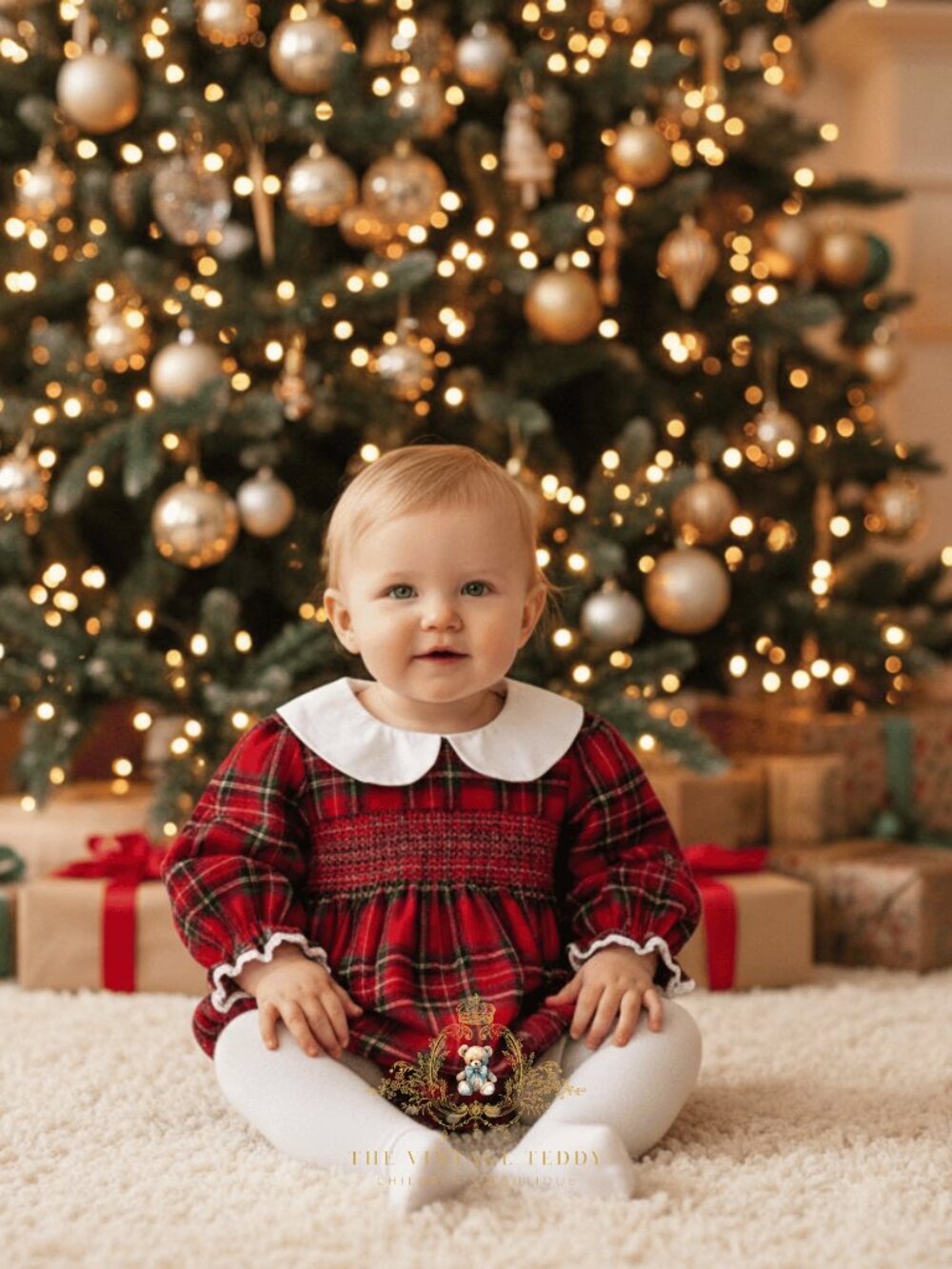 NWT Pretty Girls Smocked Long Sleeve Romper Bubble Holiday Outfit Plaid 18-24M - Picture 1 of 3